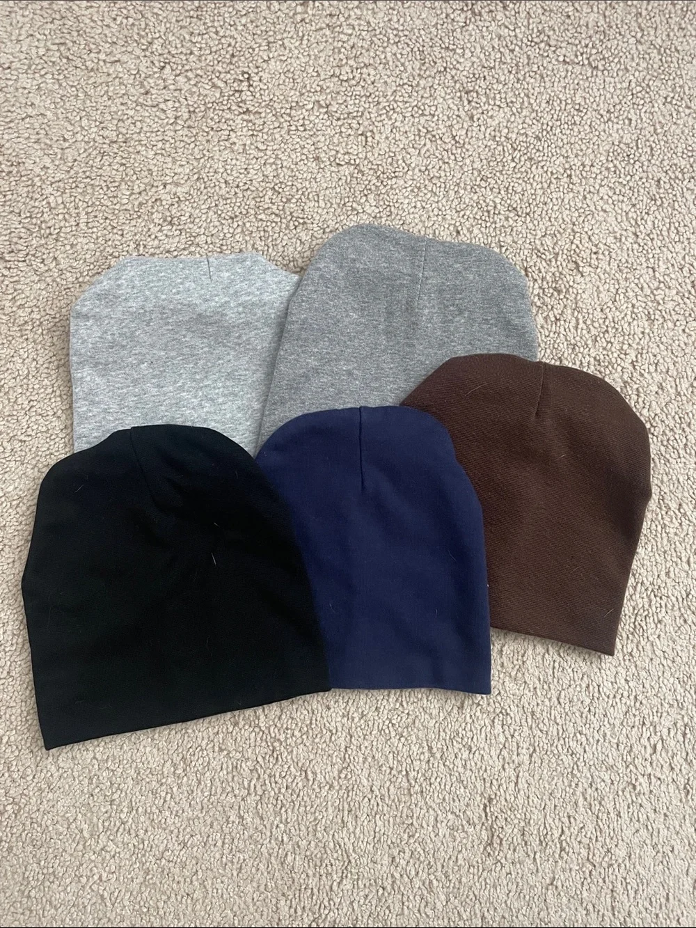 Five-Pack Cotton Slouchy Beanie Set in Black, Navy, Gray, Brown